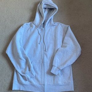 Aritzia tna cozy fleece perfect zip up - heather cloud white